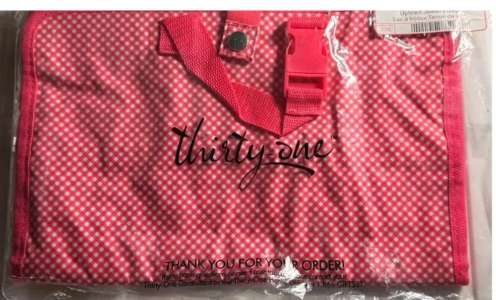 Thirty-One Uptown Jewelry Bag 918A Coral Gingham